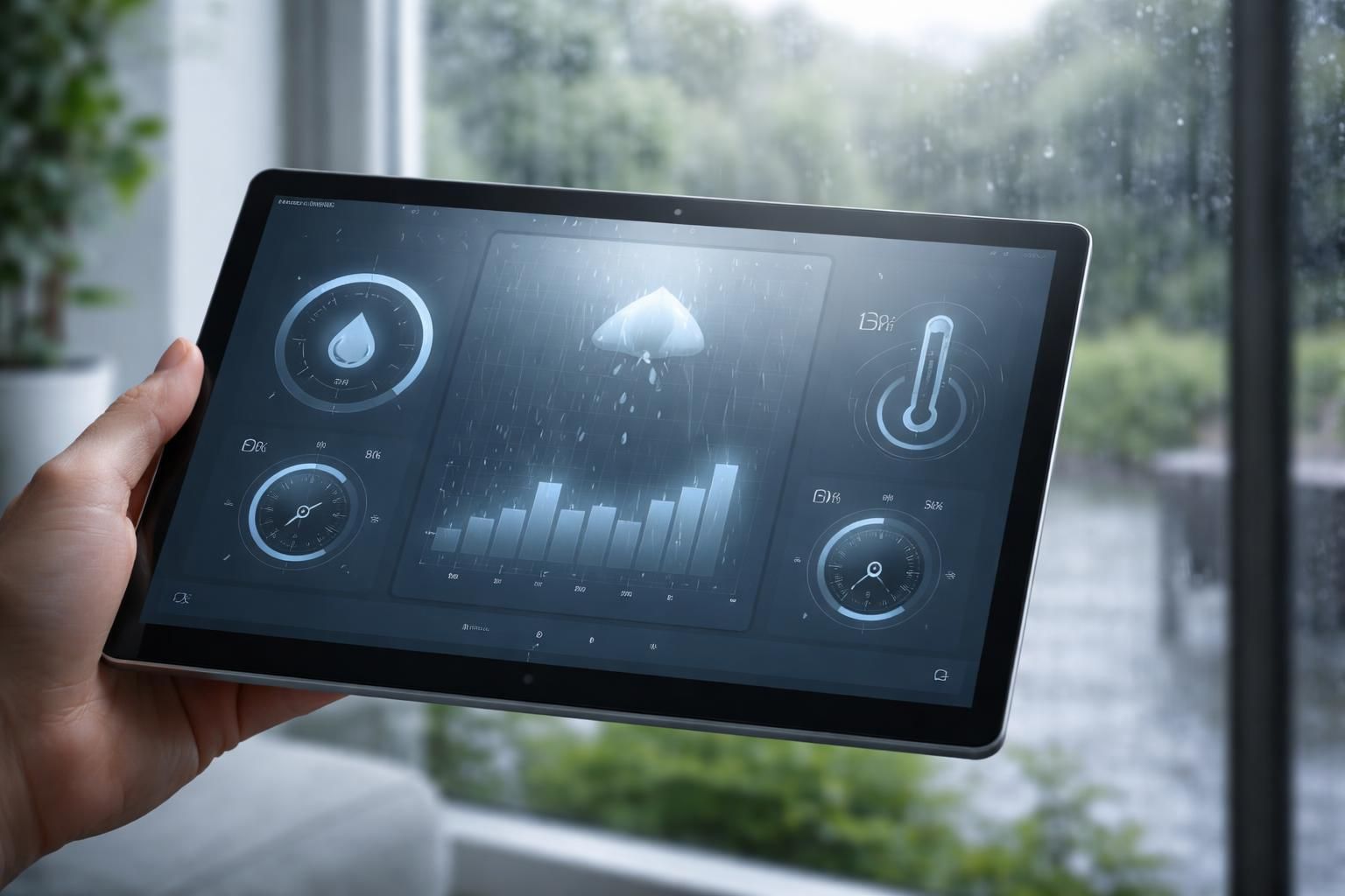 Météo pluie humidité : dashboard “extérieur” sur tablette tactile Microsoft pour la domotique